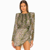 Cocktail-Minikleid mit langen Ärmeln und Schulterpolstern im Animal-Print - Leopard